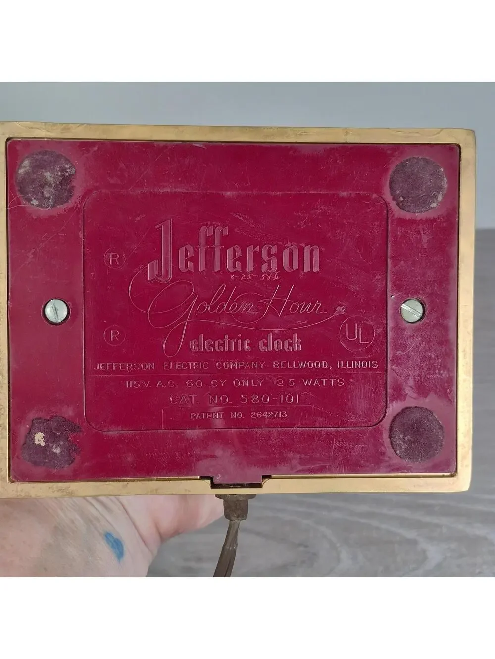 Vintage Jefferson Golden Hour Mystery Clock 580-101 Weight Glass Motor